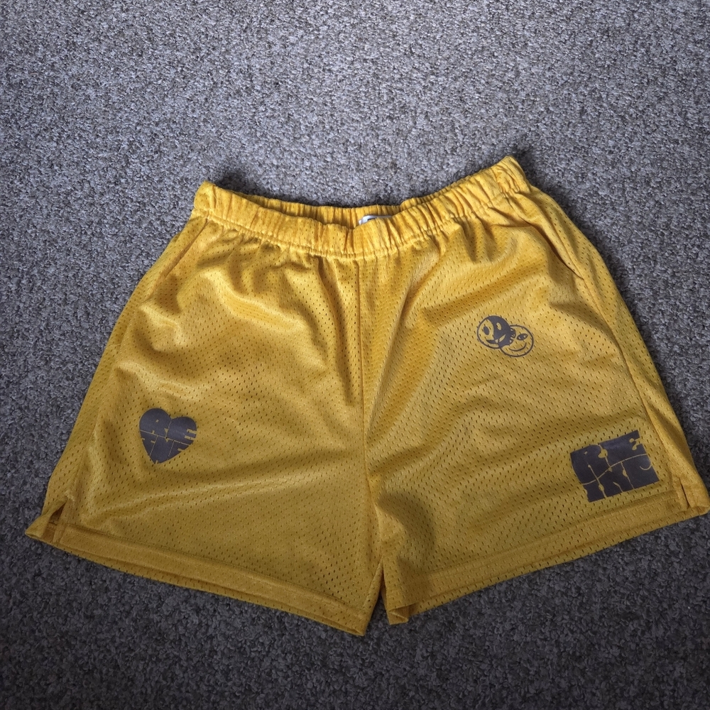 Re-inc‎ Yellow Mesh Shorts Smiley Face Unisex Size XXL